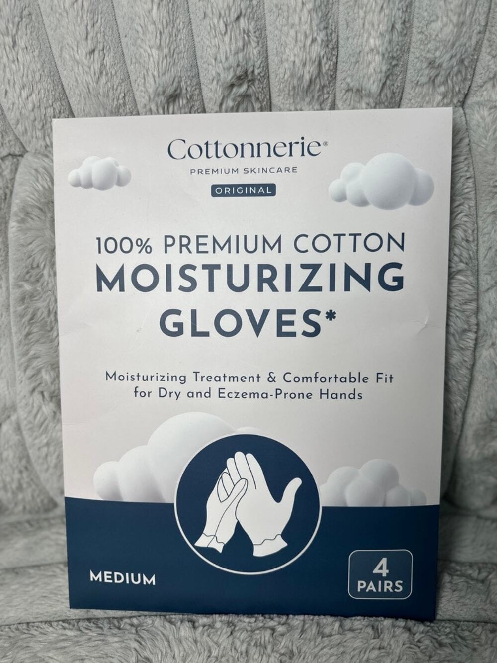 Cottonnerie Moisturizing Cotton Gloves 4 Pairs Medium Dry Hands Overnight